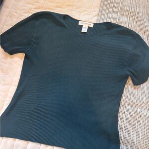 Jones New York Women's Dark Teal Silk Short Sleeve Top